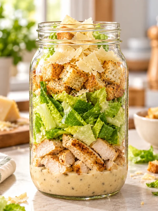 Ensalada César con pollo en frasco