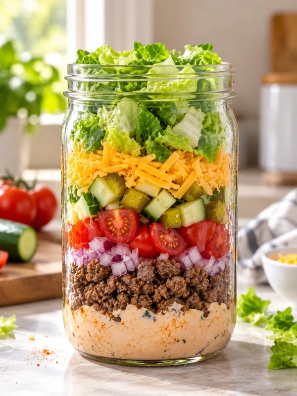 Ensalada completa preparada en un frasco