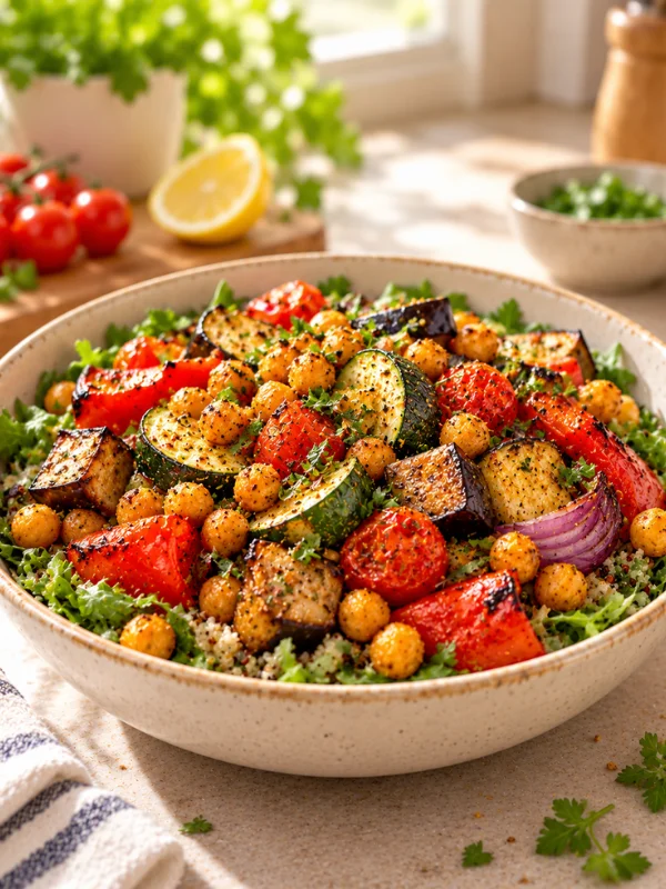 Bowl de garbanzos y vegetales asados