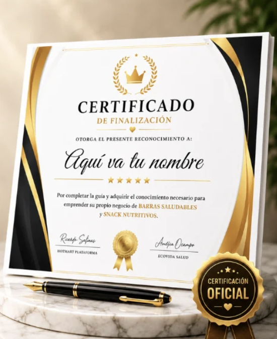Diploma de finalización de Barras Saludables y Snacks Nutritivos