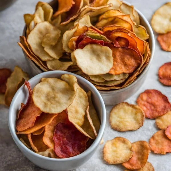 Cuencos con chips salados de verduras