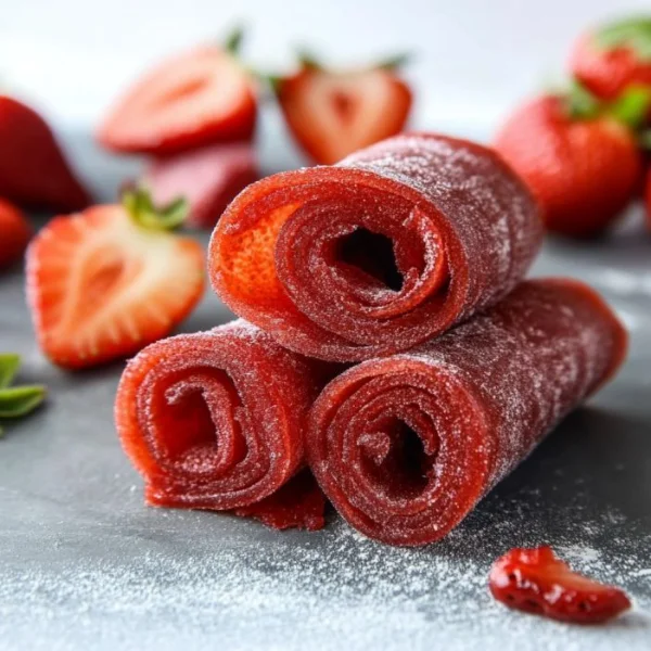 Rollitos de fruta de frutilla preparados en casa