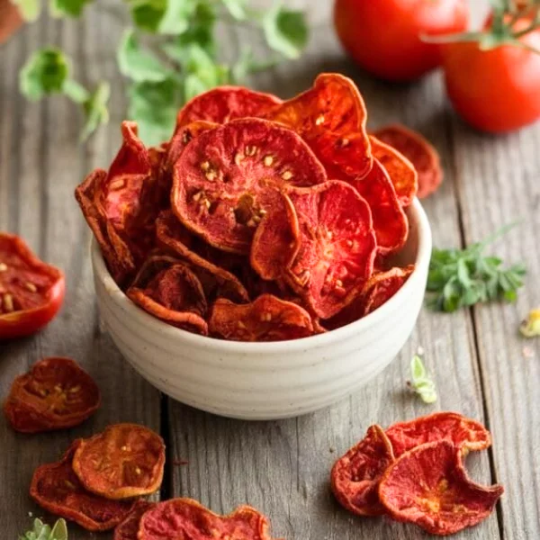 Tomates deshidratados presentados como snack