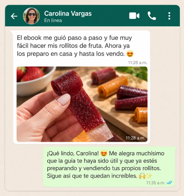 Recreación ilustrativa de rollitos de fruta preparados en casa